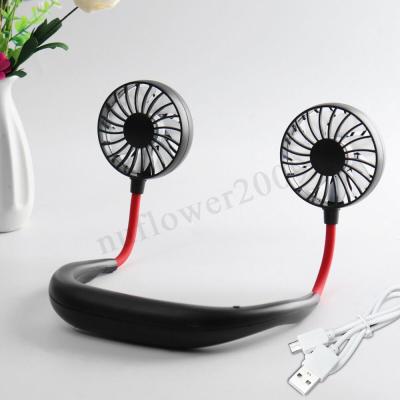 China NEW USB Fan Mini Portable Rechargeable Head Cooler Dual Head Air Fan Hanging Sports Fan for sale