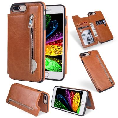 China Fashion and Simple Luxury Leather Zipper Wallet Case Card Holder Purse Case for iPhone 8 plus 7 plus for sale