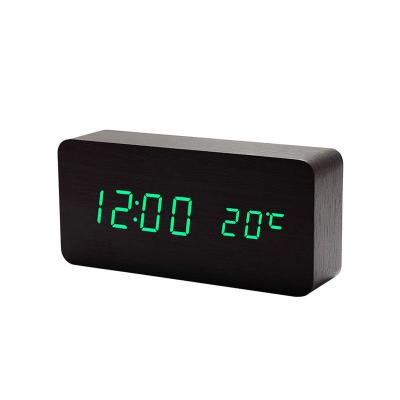 China Wooden Sound Temperature Control Voice Control Calendars Electronic LED Alarm Clock for sale