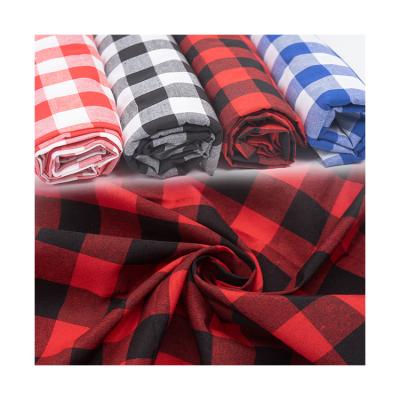 China Factory Stocklot Cvc Polyester Tear-Resistant Cotton Yarn Dyed Woven Flannel Check Twill Shirt Fabric And Lining For Garments for sale