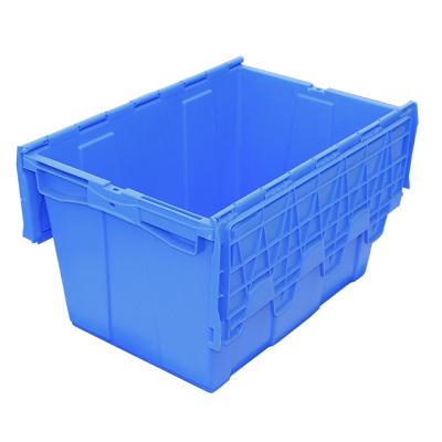 China Custom Logo Strong Nestable Stackable Plastic Moving Tote Box for Supermarket Storage for sale