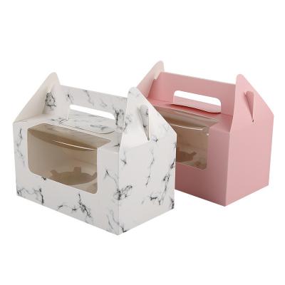 China Recyclable Hot Selling Cake Box With Handle Kraft Paper Wedding Large Clear Lid Tall Cake Packaging Box for sale