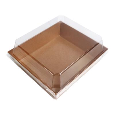 China Recyclable Take Away Wholesale Brown Square Kraft Paper Cake Boxes Sandwich Bakery Boxes With Window for sale