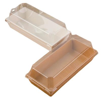 China Recyclable Ready To Ship Custom Logo Kraft Meal Noodle Paper Cake Box Sandwich Packaging Box With Clear PET Lid for sale