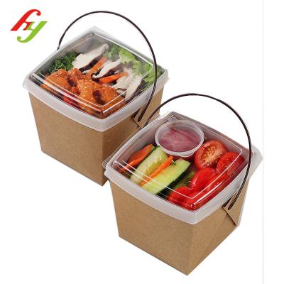 China Recyclable Disposable Salad Paper Box Take Away Folding Portable Fast Food Packaging Paper Lunch Box With Handle for sale