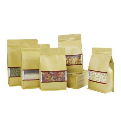 China 2022 Recyclable Thicken Stand Up Brown Kraft Paper Ziplock Bags For Packaging Coffee Nuts Snacks Tea Storage Pouches for sale