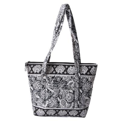 China Waterproof 2019 Ladies Black Floral Quilted Organic Cotton Suction Bag Handbag For Woman for sale