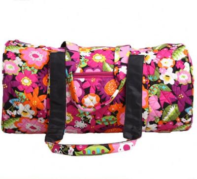 China Bestselling Eco-Friendly 100% Natural Floral Print Pure Cotton Fabric Travel Quilted Duffel Bag Sports Gym Bags for sale