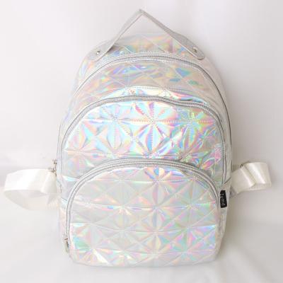 China 2019 fashion washable design silver white bright PU leather backpack for kids and girls for sale