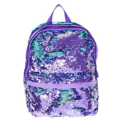 China Fashion factory wholesale waterproof modern OEM logo purple sequin backpack ladies school bags for sale