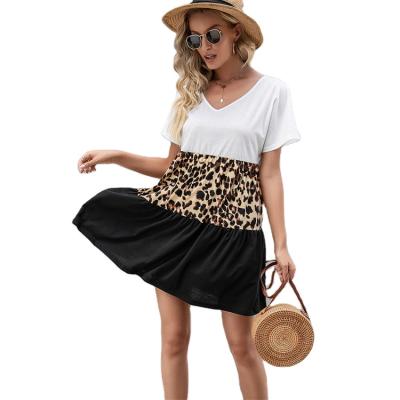 China Custom Made Floral Deep V-Neck Wrap Summer Anti-Wrinkle Clothing Factory Style Short Colorblock Casual Dress for sale