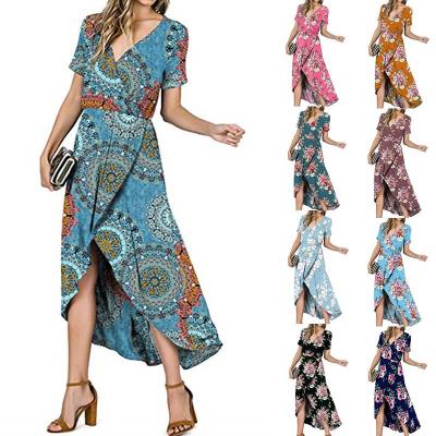 China Anti-wrinkle 2022 new fashion long flower dress women summer multicolor print dress skirt for sale