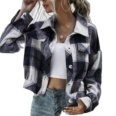 China Good Quality Anti-Shrink Thickened Plush Shirt Plaid Short Casual Loose Straight Long Sleeve Jacket Coat Top Women for sale