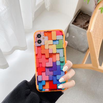 China As Shown Building Block Color Cell Phone Anti-drop Case For iPhone 12 Mini 7 8 11 for sale