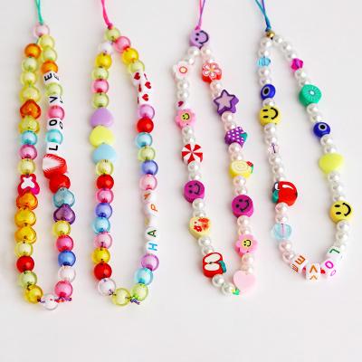 China As Shown Hot Selling Plastic Beaded Pearl Mobile Phone Chain Accessories Short Cell Phone Lanyard for sale