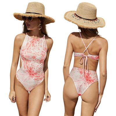 China Young Women's Swimsuit Beauty Back Design Bandeau Bikini One-Piece Sexy Mandatory Criss Cross Hollow-out Breathable One-Piece Swimsuit for sale