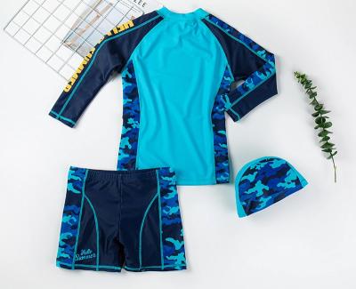 China Breathable Two Pieces Boys Long Sleeve Surfing Suit Swimwear Child Bathing Swimming With Hat Teen Bikini Swim Shorts Boys Briefs Swimwear for sale