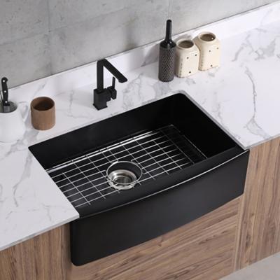 China Without Faucet Wholesale Customized Modern Black Apron Front Restaurant Farmhouse Kitchen Sinks for sale