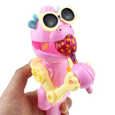 China Colorful Handy Plastic Cartoon Toys Factory Robot Candy Toys Promotional Gifts Fruits Fruit Lollipop Holder For Kids for sale