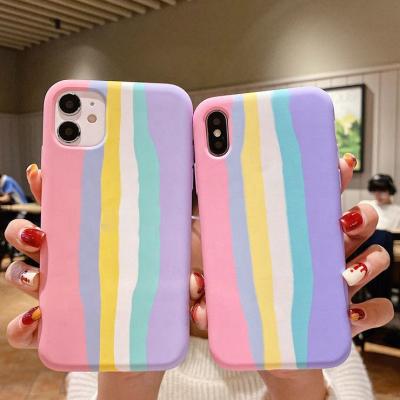 China New Look Rainbow Color Liquid Silicone Full Cover Anti-drop Phone Case For iPhone Anti Slip Anti Scratch for sale