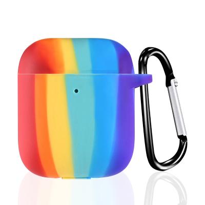 China For Earbuds Silicone Bag Shockproof Filling Cover With Metal Hook For Apple Airpod Pro 1 2 Earbuds Case Rainbow Color for sale