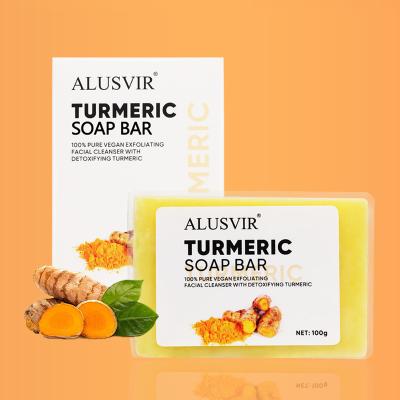 China Wholesale 100% Natural Organic Turmeric Base Cleansing Skin Whitening Anti Acne Skin Care Face Body Handmade Turmeric Bar Soap Private Label for sale