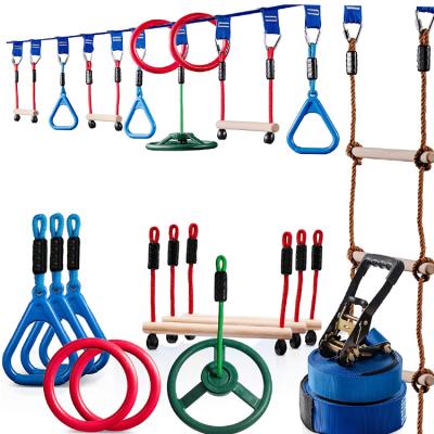 China Outdoor Sports Or Balance Training Outdoor Play Kids Slackline Hanging Obstacle Course Set Monkey Bar Kit Ninja Warrior Obstacles for sale