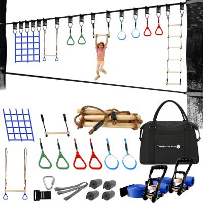 China Outdoor Sports Or Amazon Gym Monkey Bars Ninja Warrior Obstacle Course Balance Training Kit Ninja Slackline With Outdoor Swing For Kids Toys Outdoor Playground for sale