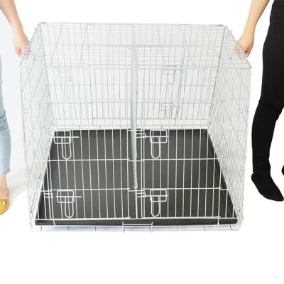 China Breathable Sloping Metal Folding Dog Crate Pet Cage With Metal Tray For Car for sale