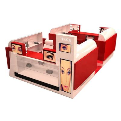 China Interior MDF Eyebrow Bar Salon Kiosk Display Fixtures For Sale Factory Price Cosmetic Store Display Furniture Showcase Decoration for sale