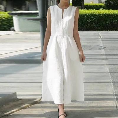 China Wholesale Popular 2022 Amazon Ladies V-Neck Slim Narrow Cotton Waistband Stain Canvas Edge Split Elegant Dress Sleeveless Women for sale