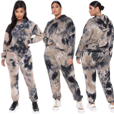 China 2022 Latest Lounge Sets Ladies Link Casual Dye Hoodie Long Sleeve Plus Size Sweatsuit Panty Set For Women for sale