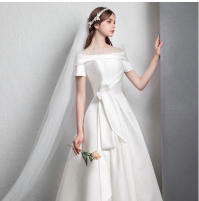 China 2022 Cheapest Luxury White Elegant Anti-wrinkle One-Shoulder Trailing Ball Gown Wedding Dress Bridal Wedding Dress for sale