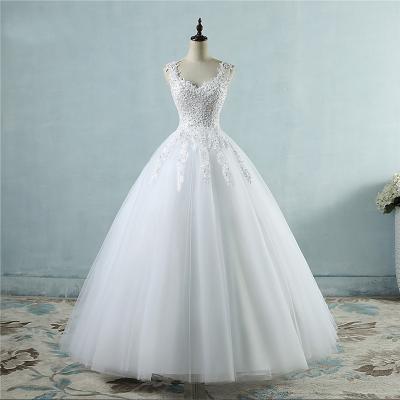 China Breathable High Waisted V Neck Floor Length Lace Wedding Party Dresses Factory Price Breathable Hot European Style Wedding Dress for sale