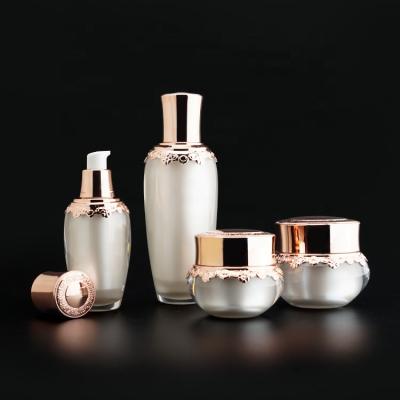 China Luxury Cosmetic Container Gold Recycable Makeup Bottle And Jar Packaging Set for sale