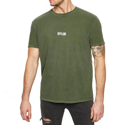 China Custom O Sleeve Anti-Pilling Men's Green Short Sleeve Garment Logo Printed Over The Dyed T-Shirt for sale