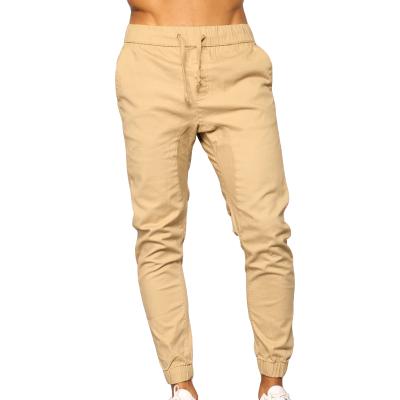 China Khaki Cotton Twill Jogger Sable Narrow Jogging Bottoms Pants Mens Tan Twill Pants With Drawstring for sale