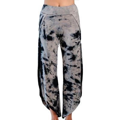 China Breathable Cotton Breathable Soft Bamboo Yoga Pants Capris Plus Side Harem Pants Side Harem Tie Dye Tie Leg Wide Leg Yoga Pants for sale