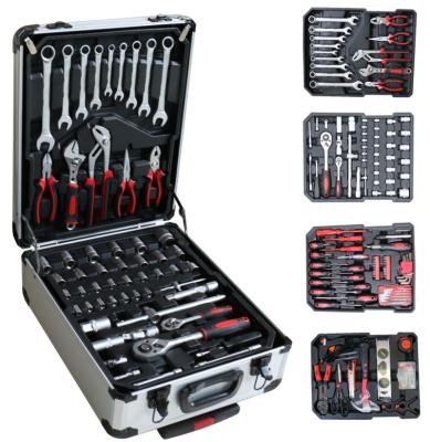 China 187PCS Professional Reparing Tool Kit Case Aluminum Tool Kits With Rolling Toolbox Socket Set Wrench Spanner for sale