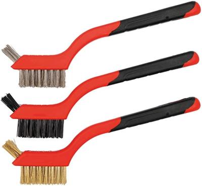 China Multi-functional detailing set of 3-piece cleaning brush wire brush, brass, stainless steel, and nylon brush head, for sale