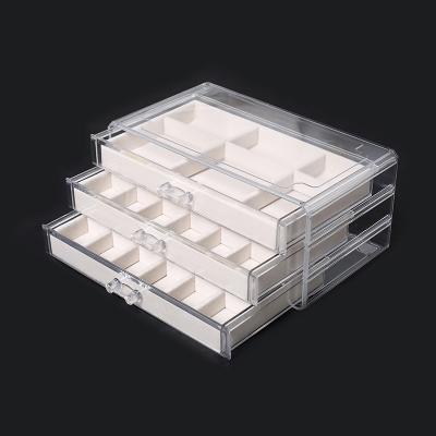 China Wholesale Durable Transparent Earrings Storage Necklace Jewelry Box Acrylic Organizer With Velvet Tray for sale