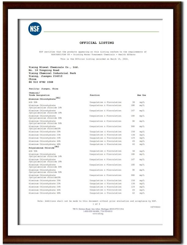 NSF - Yixing bluwat chemicals co.,ltd