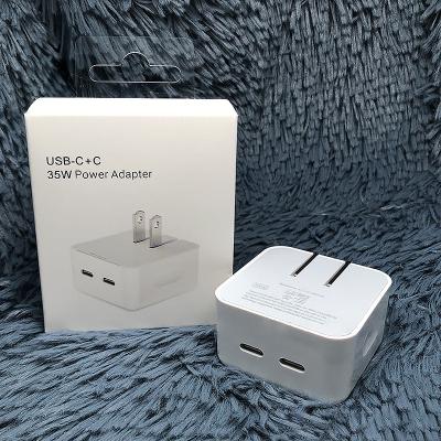 China New Logo For Iphone 35W Dual Usb-C+C Mobile Phone Charger 2022 Fast Charger Wall Dual Usb Plug Charging Custom Fast Charger Fast For Iphone Charger for sale