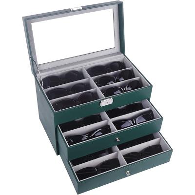 China Glass New Arrival Custom Design Multi-Drawer PU Glass Leather Boxes Sunglasses Leather Storage Boxes for sale