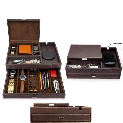 China Necklace Storage Custom Design Multi-Drawer PU Leather Watch Box For Men for sale