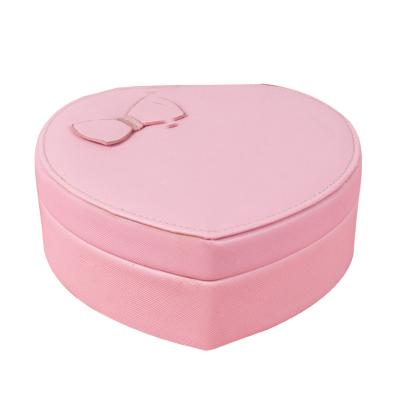 China Girl Custom Design Small Travel Heart Shape PU Leather Jewelry Box Packaging Gift Boxes With Mirror for sale