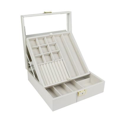 China Fashion Europe Most Popular Custom Design Wooden White Leather Stackers Jewelry Boxes For Woman for sale