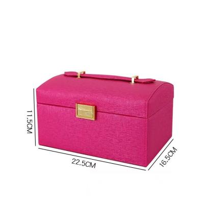 China Girl Style Custom Logo Luxury Large PU Leather Jewelry Box Organizer with Mirror Lock Drawer Ring Earring Necklace Jewelry Packaging Box for sale