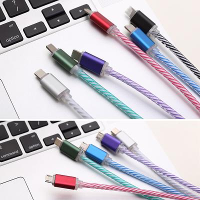 China MP3/MP4 player suitable for mobile phone data cable Android luminous colorful gradient type-c led usbRGB luminous mobile phone charging cable for sale