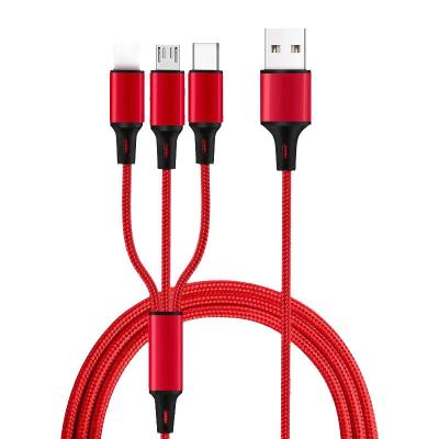 China MP3 / MP4 Player 3A USB Multi Attach 1.2M Nylon Braided Quick Charging Charger 3 In 1 Cable for sale